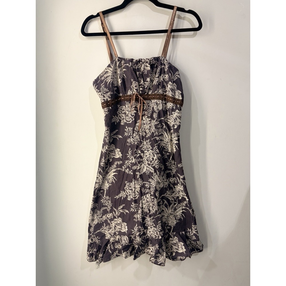 Real Clothing Co Dress M Brown‎ Floral Cotton Lace Trim Hanky Hem Y2K Boho